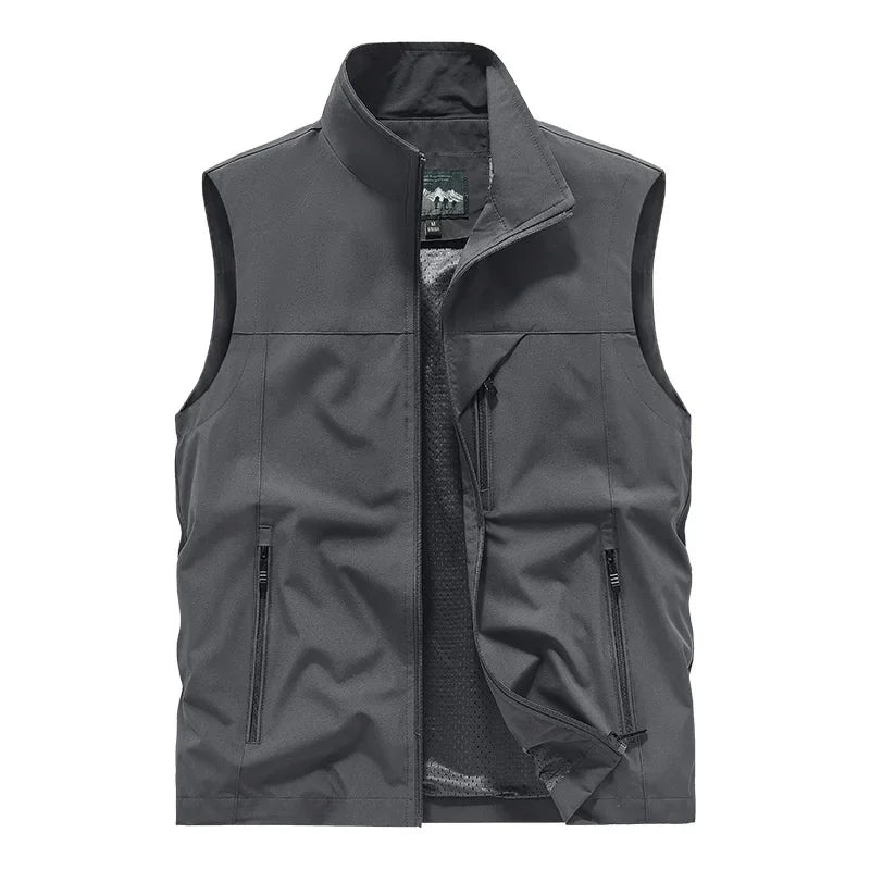 Herren Outdoor Weste mit Stehkragen & Reißverschlusstaschen, leichte Freizeitweste