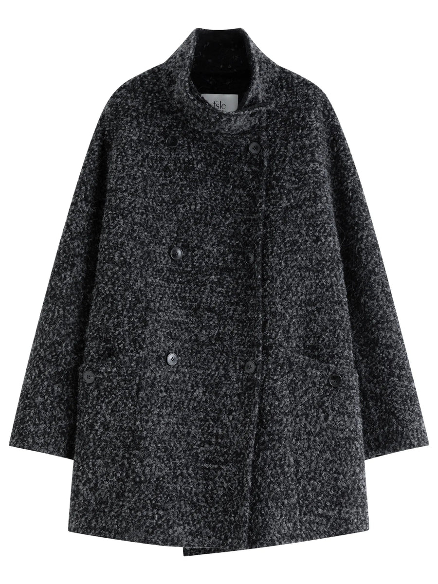 Damen Kurzmantel Mélange Oversize Zweireiher Dunkelgrau