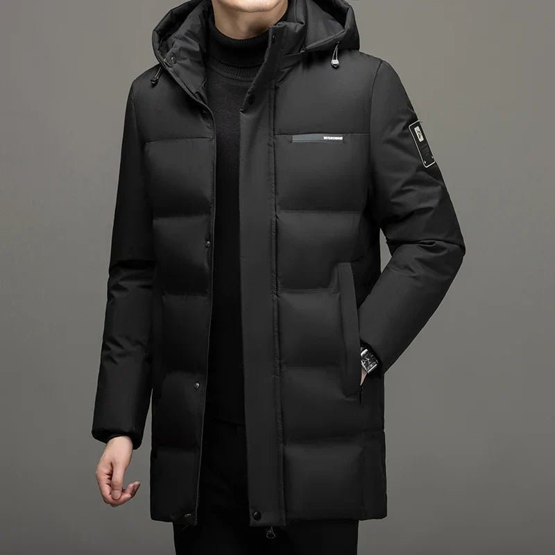 Herren Winter Steppjacke mit Kapuze lang gepolstert