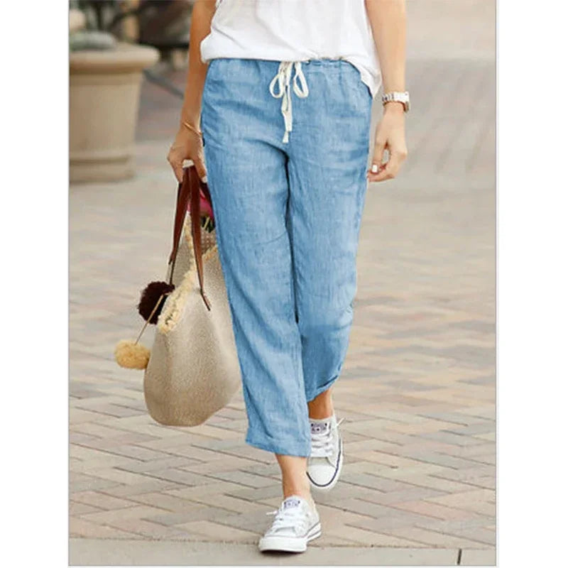 Damen Leichte Hose mit Gummibund & Kordelzug, Cropped-Look