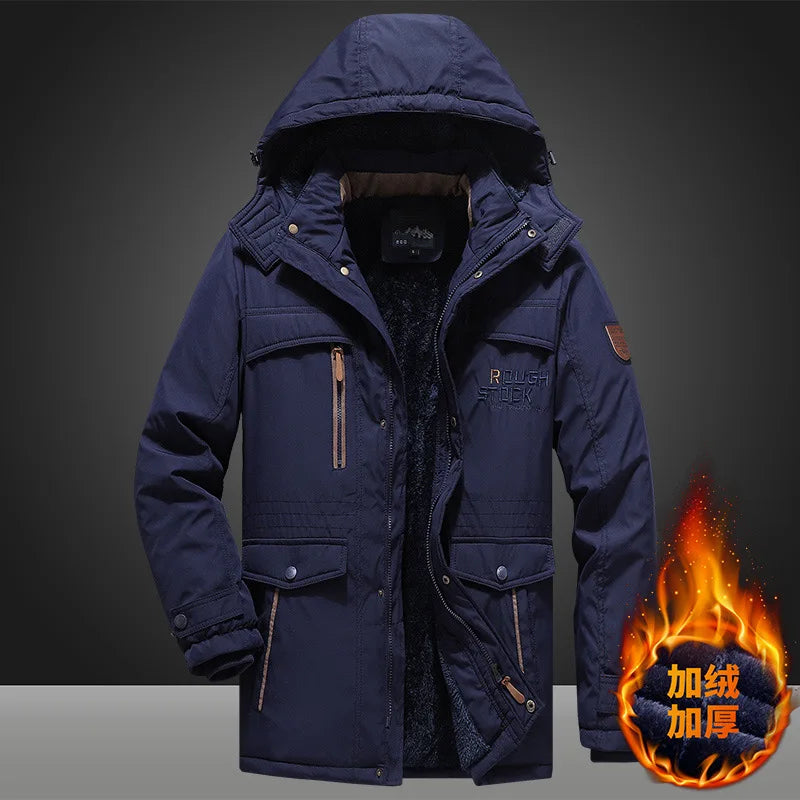 Herren Winterjacke mit Kapuze Gefüttert Mehreren Taschen