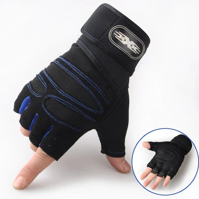 Unisex Fitnesshandschuhe Schwarz Kurzfinger Gewichtheben Training rutschfest mit Handgelenkstütze