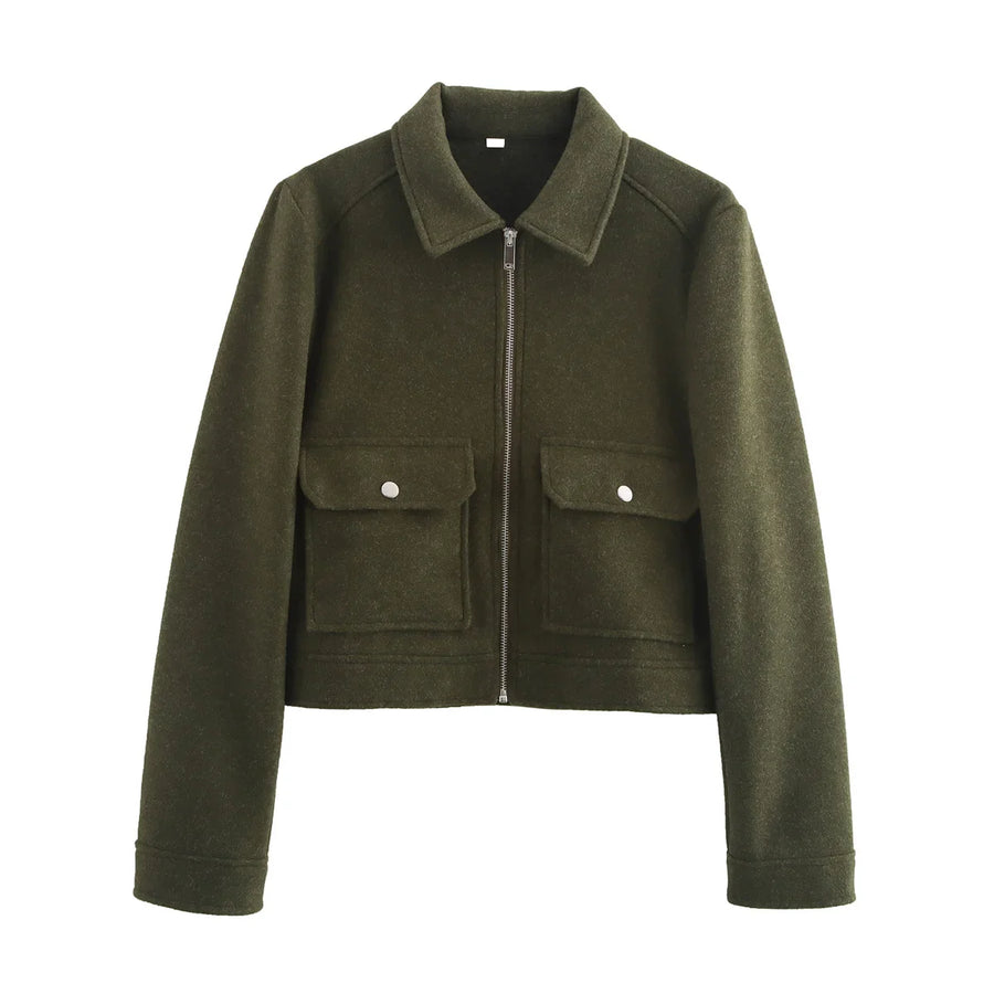 Damen Kurzjacke mit Reißverschluss und Pattentaschen