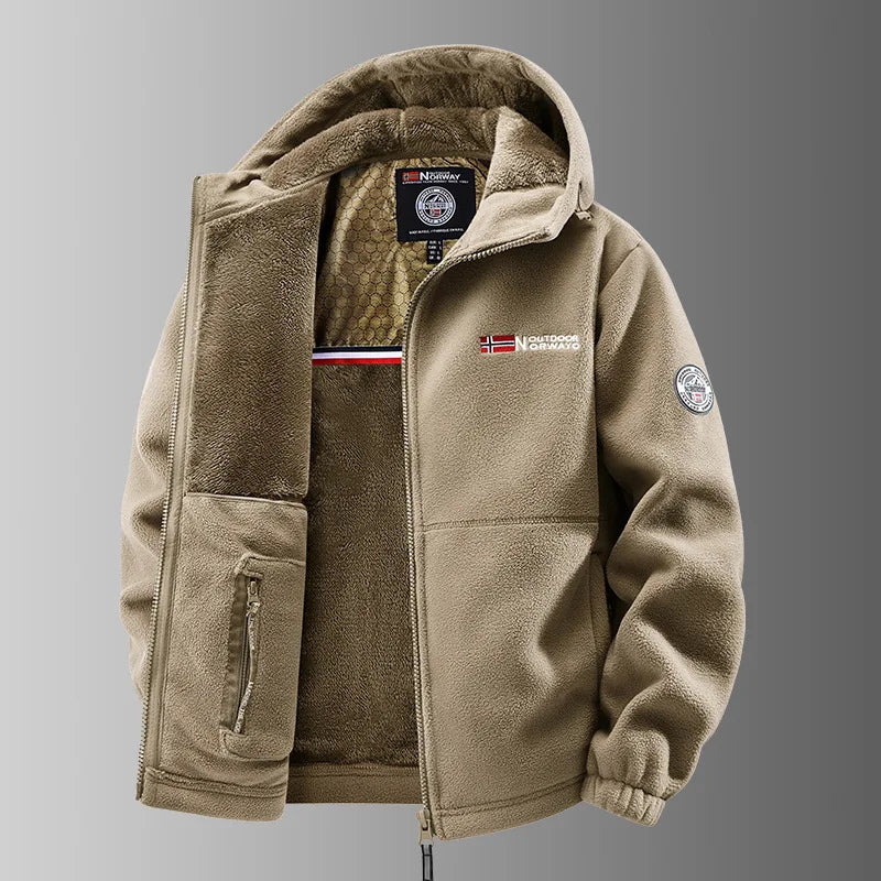 Herren Winter Fleecejacke mit Kapuze und Reißverschluss, gefüttert, warm
