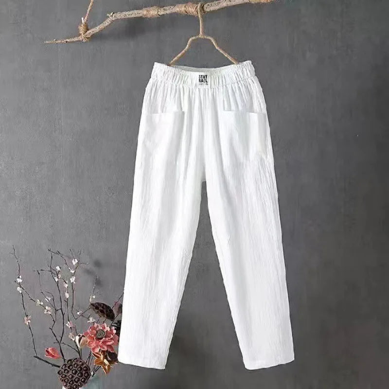 Damen Leichte Hose mit Gummizug und Taschen – Bequeme Sommerhose