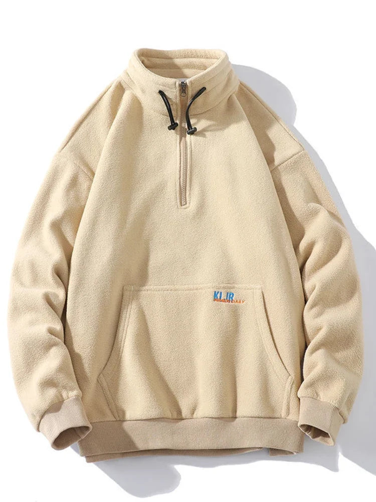 Fleecejack met rits, opstaande kraag en patch, beige
