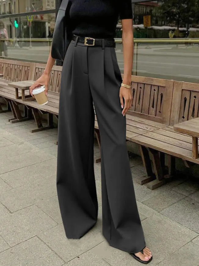 Damen Weite Hose mit Hoher Taille und Bundfalten