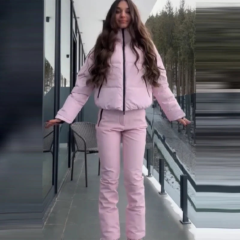 Damen Skianzug Set Rosa – Gesteppte Skijacke & Skihose