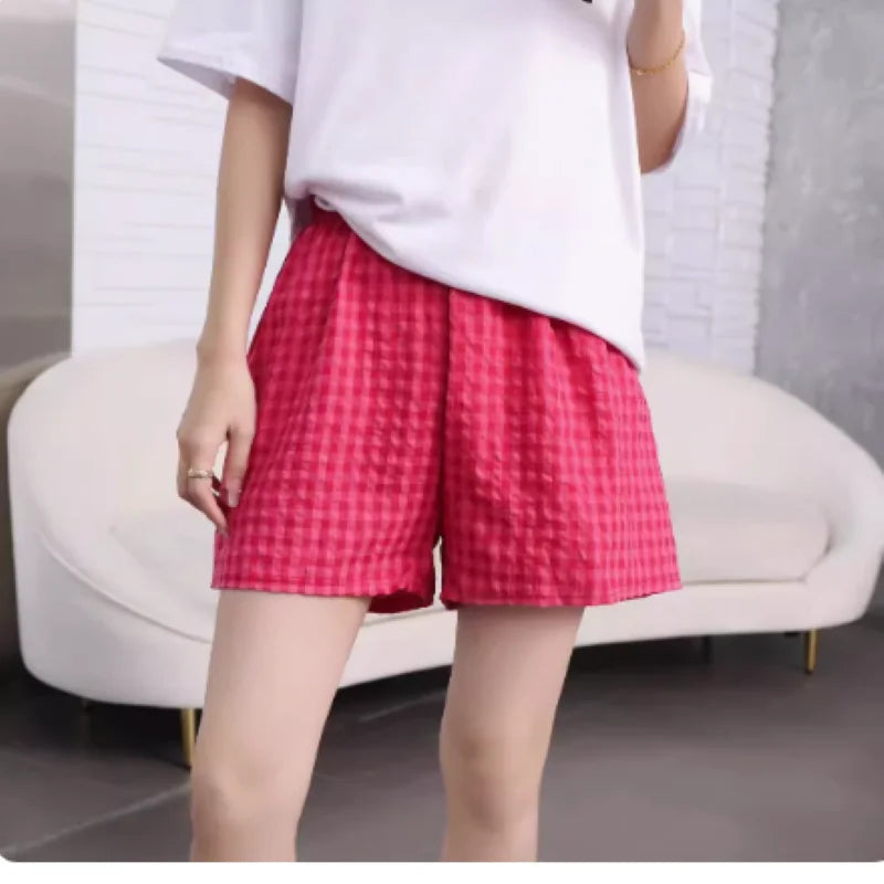 Damen karierte Shorts luftig mit Gummibund