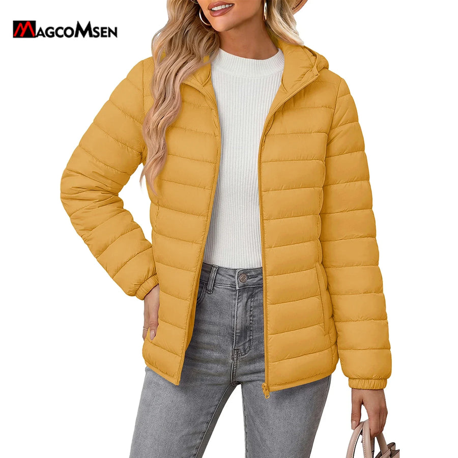 Damen Steppjacke mit Kapuze, leicht & gefüttert, warm für Herbst & Winter
