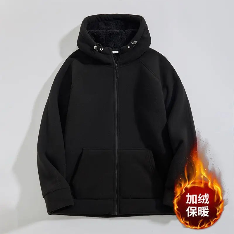 Unisex Kapuzenjacke mit Reißverschluss und Plüschfutter für kalte Tage