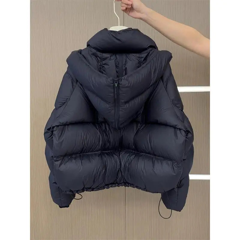 Kurze Steppjacke mit Kapuze für Damen, Schwarz