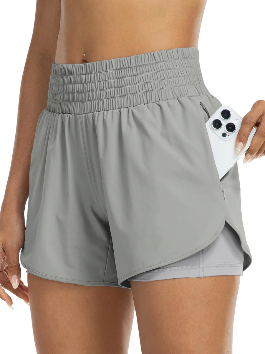 Sportshorts voor dames met hoge taille en zijzak