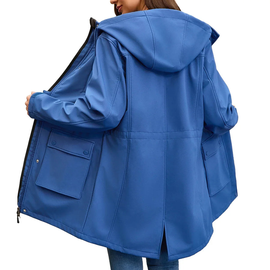 Damen Regenjacke mit Kapuze und Pattentaschen – Wasserabweisender Parka für Frauen