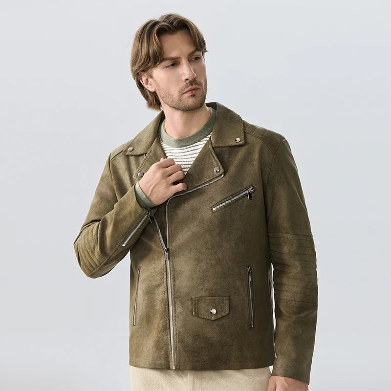 Herren Bikerjacke Wildleder-Optik Asymmetrischer Reißverschluss