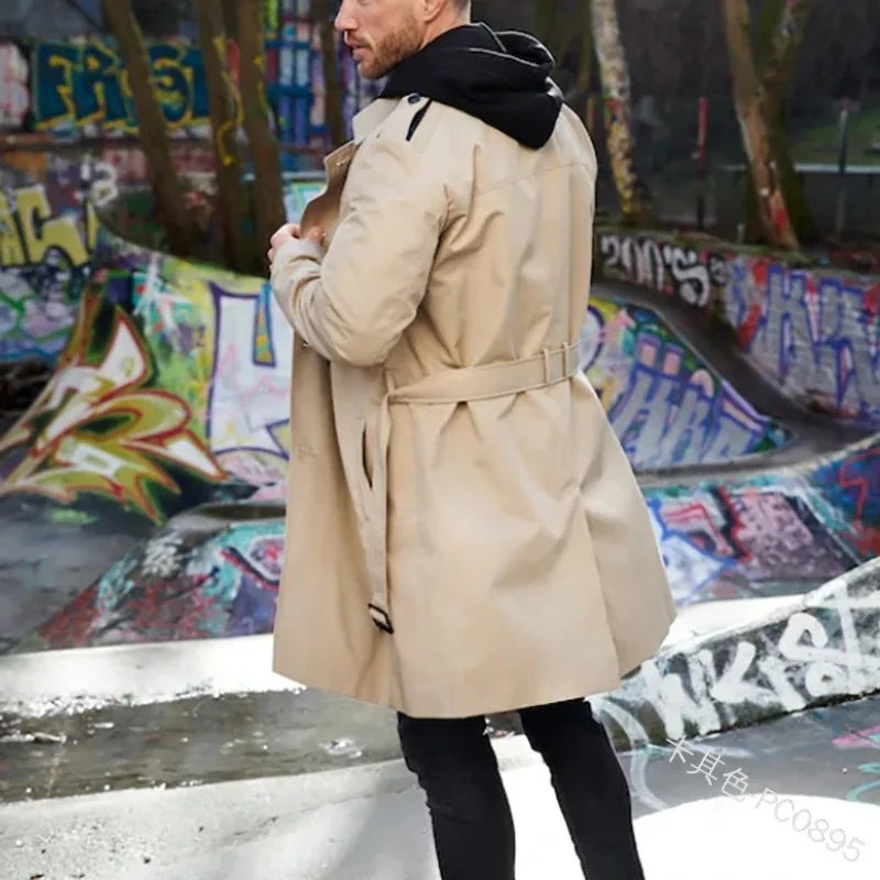 Herren Trenchcoat Zweireihig Klassischer Mantel mit Gürtel