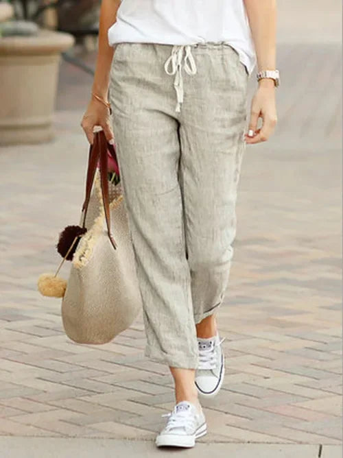 Damen Leichte Hose mit Gummibund & Kordelzug, Cropped-Look