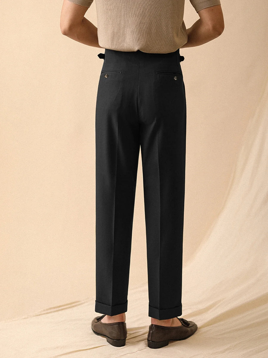Pantalon met plooien en verstelbare gesp, elegante herenbroek