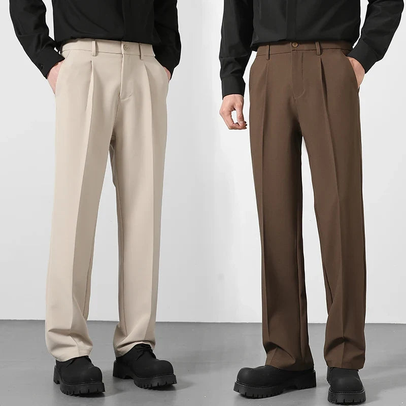 Herren Bundfaltenhose Beige/Braun Weites Bein
