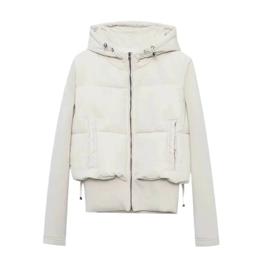 Kurze Damen Pufferjacke mit Kapuze – Gepolstert, Schwarz