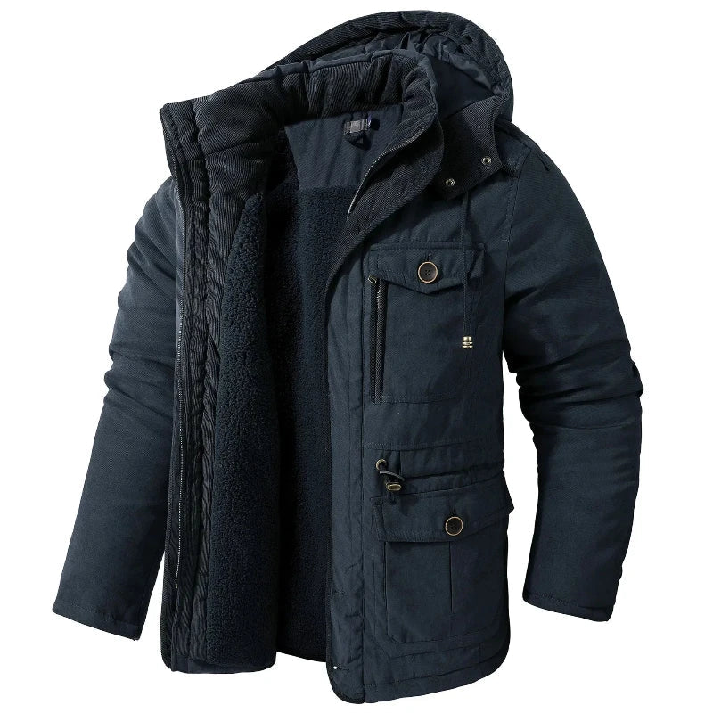 Winterjas voor heren met capuchon, teddyvoering en zakken