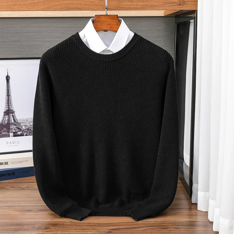 Heren pullover met ronde hals, gebreide pullover, geribbeld, effen kleuren