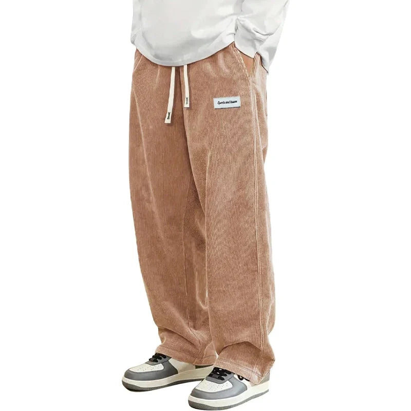 Kordhose Herren Loose Fit Freizeithose mit Kordelzug