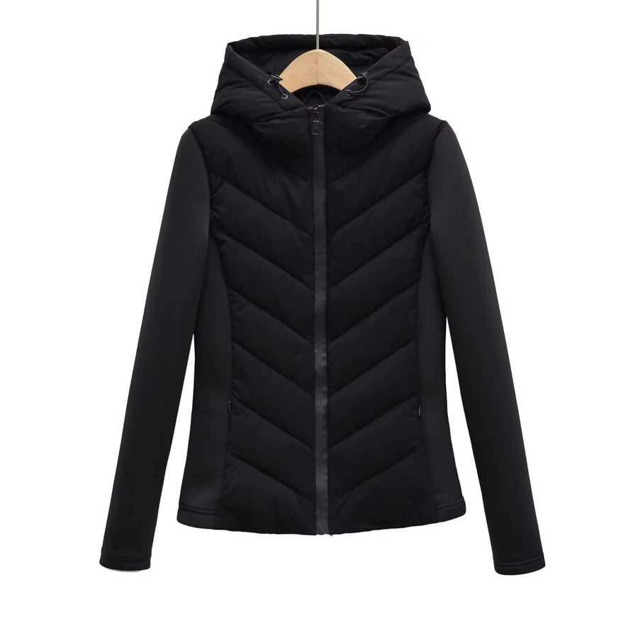 Damen Steppjacke mit Kapuze, cremeweiß, langärmelig, Reißverschluss