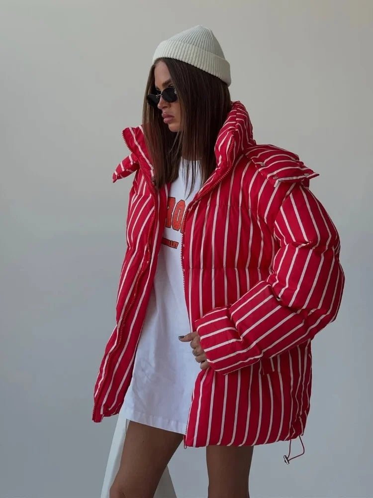 Damen Winter Steppjacke mit Kapuze und Kordelzug