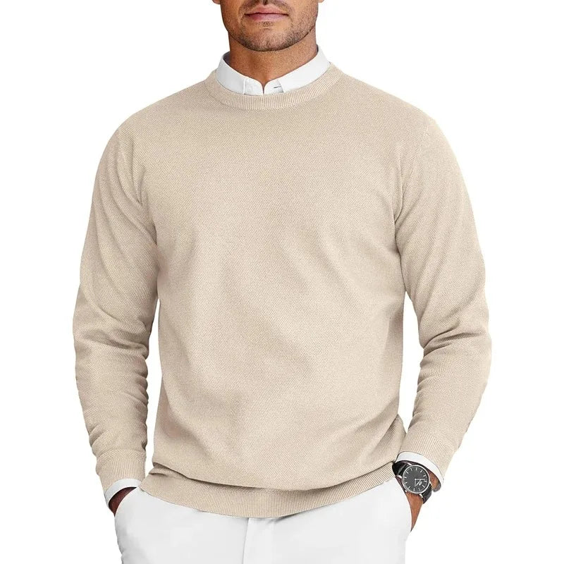 Heren pullover met ronde hals, lange mouwen, basic gebreide pullover