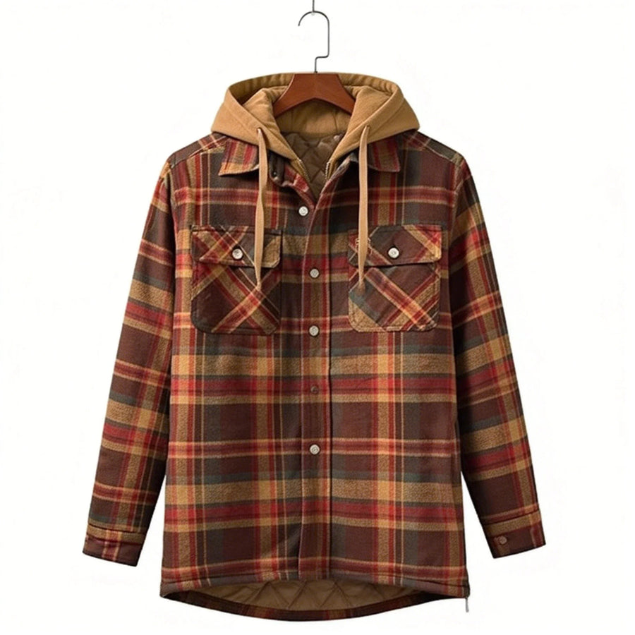 Karierte Jacke mit Kapuze & Steppfutter Herren