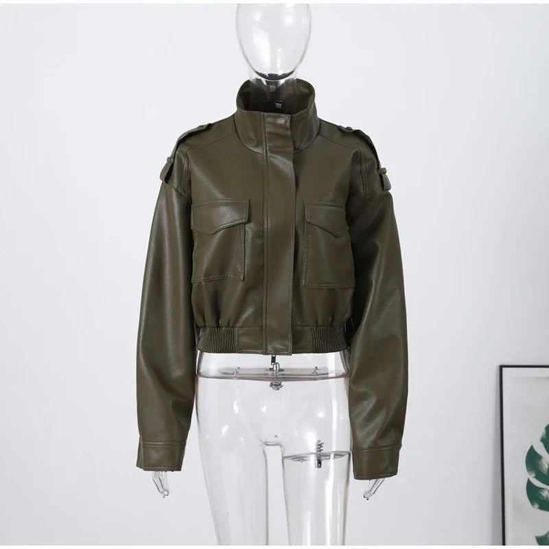 Damen Kurzjacke im Bomber-Stil mit Stehkragen und Taschen