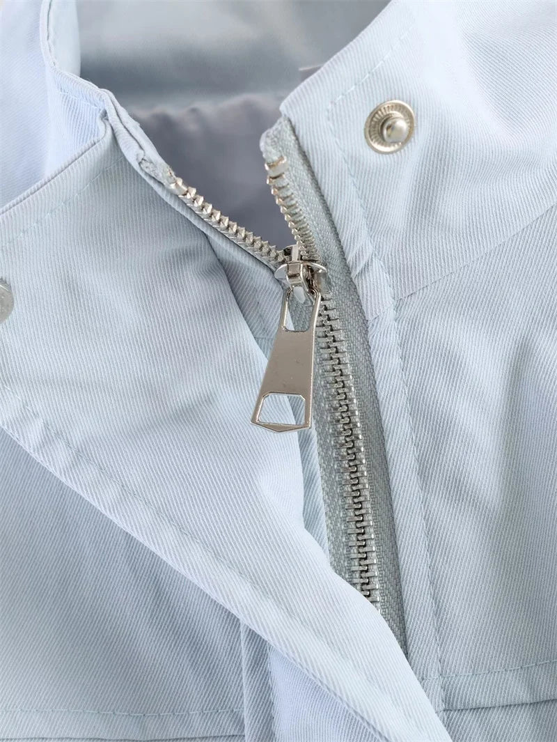 Damen Stehkragen Jacke mit Tunnelzug in Hellblau