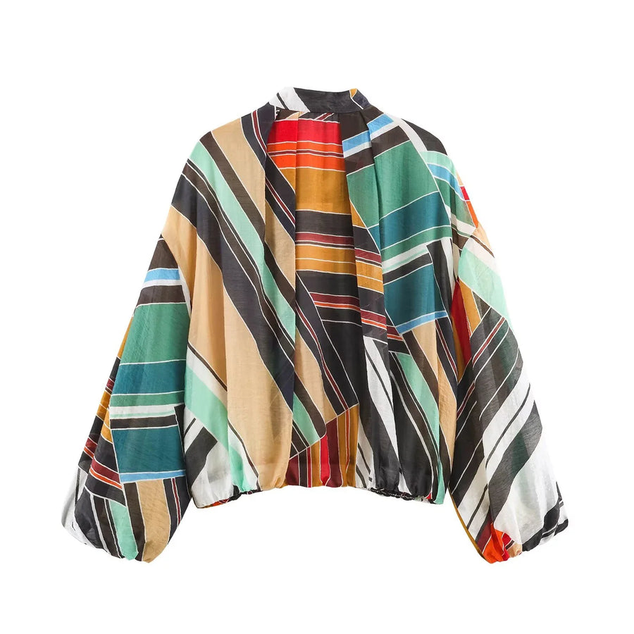 Damen Jacke mit Stehkragen und Reißverschluss, gestreift oder einfarbig