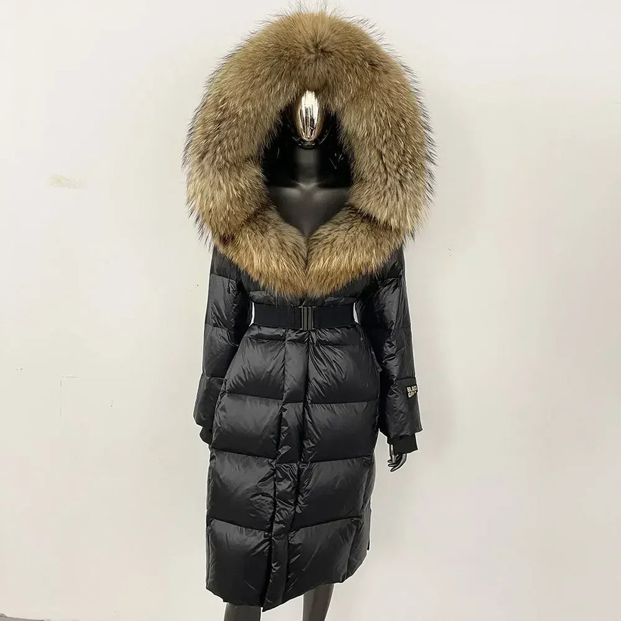 Damen Winter Steppmantel mit Kapuze und Fellkragen Schwarz Grau