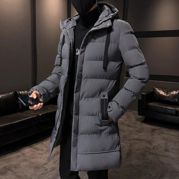 Herren Winter Steppmantel Lang mit Kapuze Warm Gefütterte Winterjacke