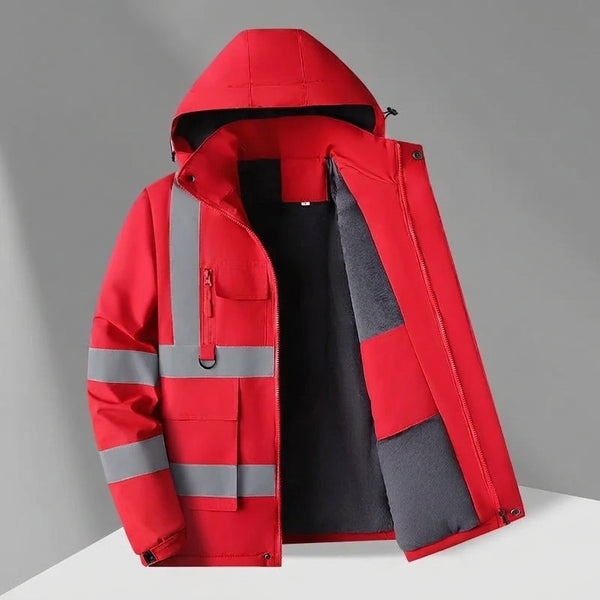 Unisex Winter Warnschutzjacke mit Kapuze, Fleece-gefüttert, Reflektorstreifen