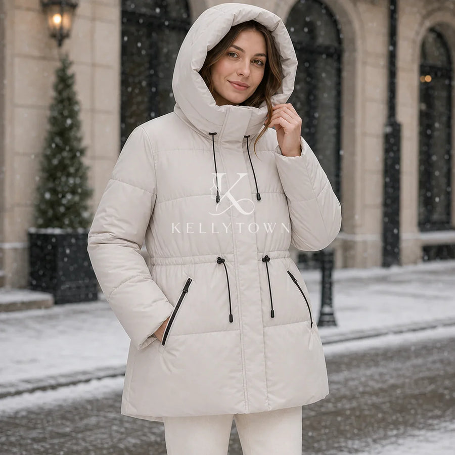 Damen Winter Steppjacke mit Kapuze und Kordelzug