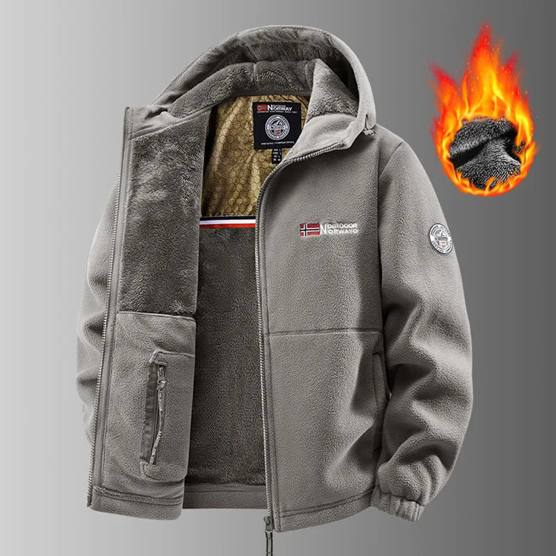 Herren Winter Fleecejacke mit Kapuze und Reißverschluss, gefüttert, warm