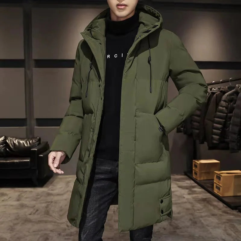 Herren Winter Steppmantel mit Kapuze Lang Grau
