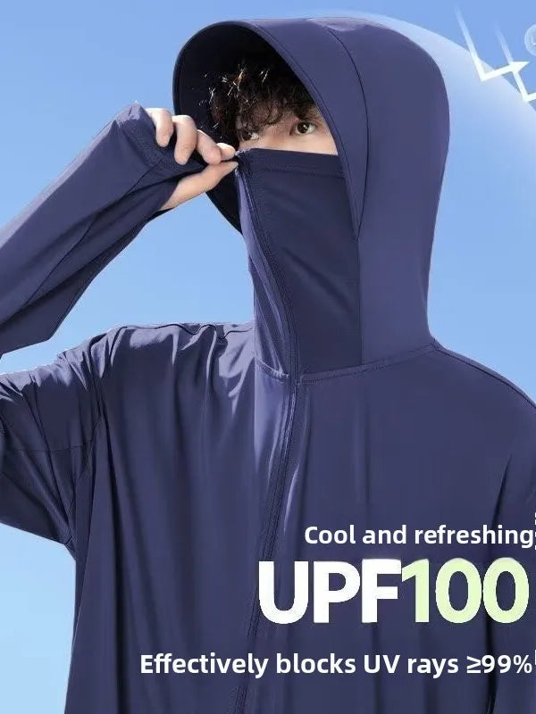 UV-Schutz Jacke mit Kapuze und Gesichtsmaske, Reißverschluss, für Outdoor