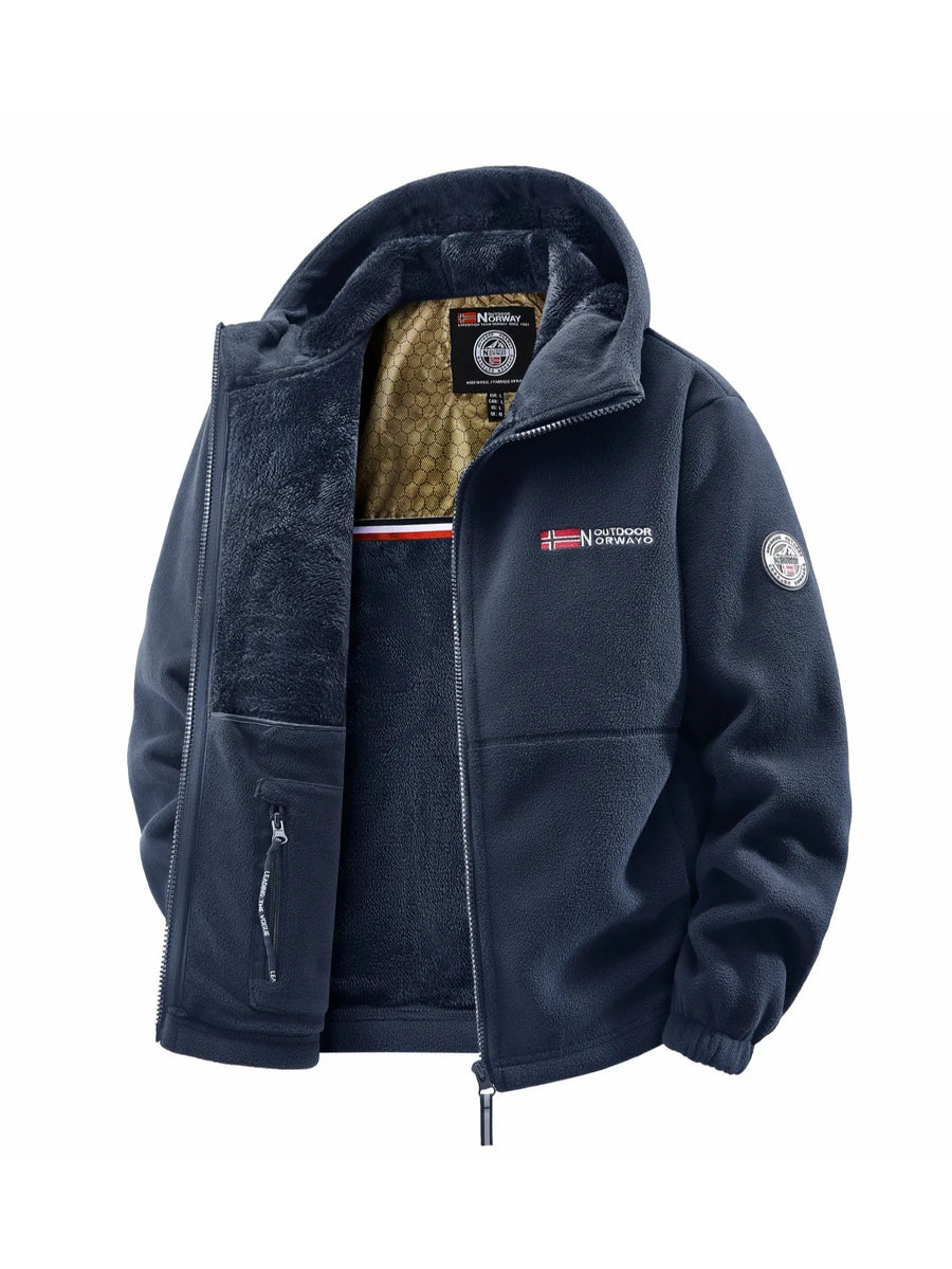 Herren Winter Fleecejacke mit Kapuze und Reißverschluss, gefüttert