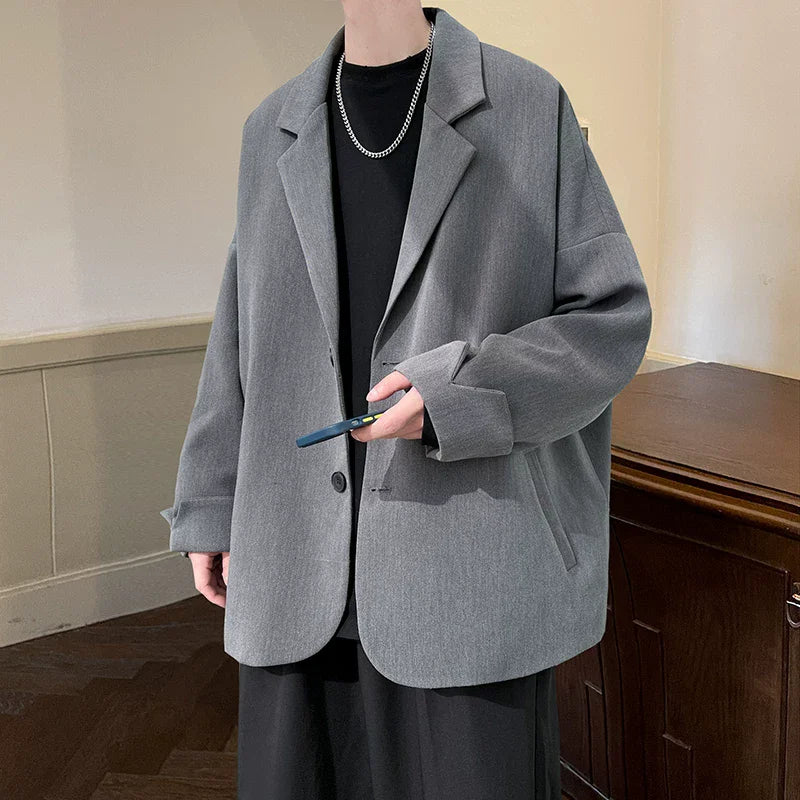 Herren Oversize Blazer Sakko mit Reverskragen und Knopfverschluss