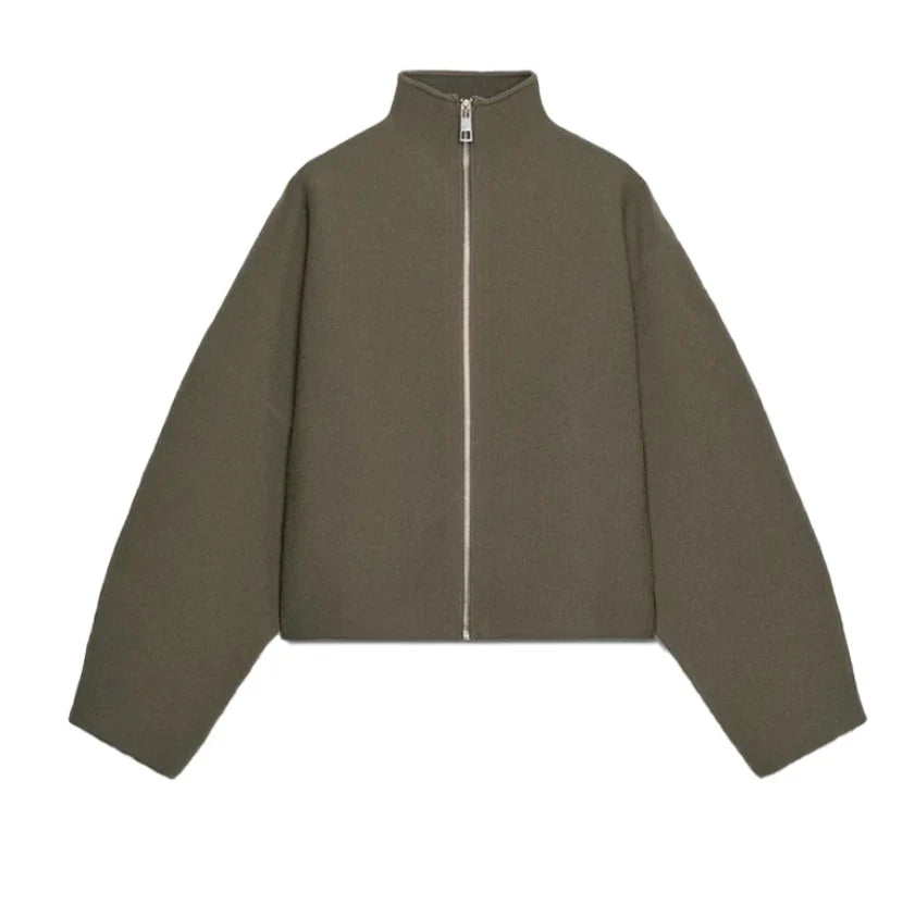 Kurze Jacke mit Stehkragen und Reißverschluss, Olivgrün