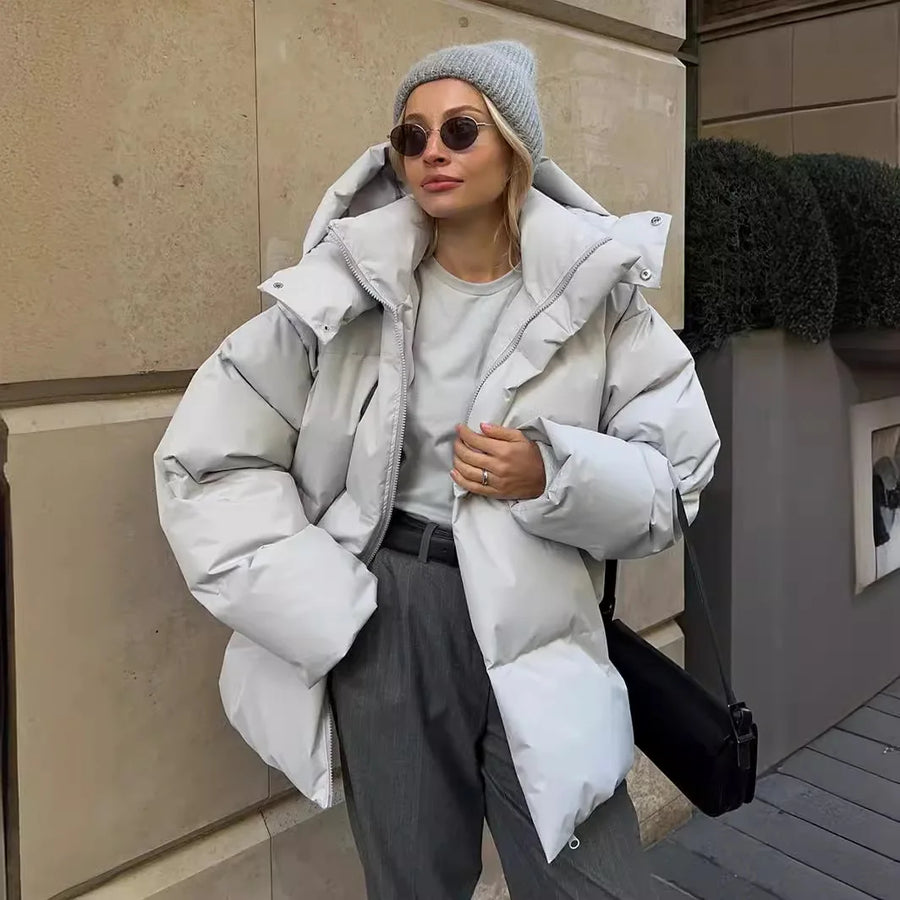 Damen Steppjacke mit Kapuze, kurz, gepolstert, Reißverschluss