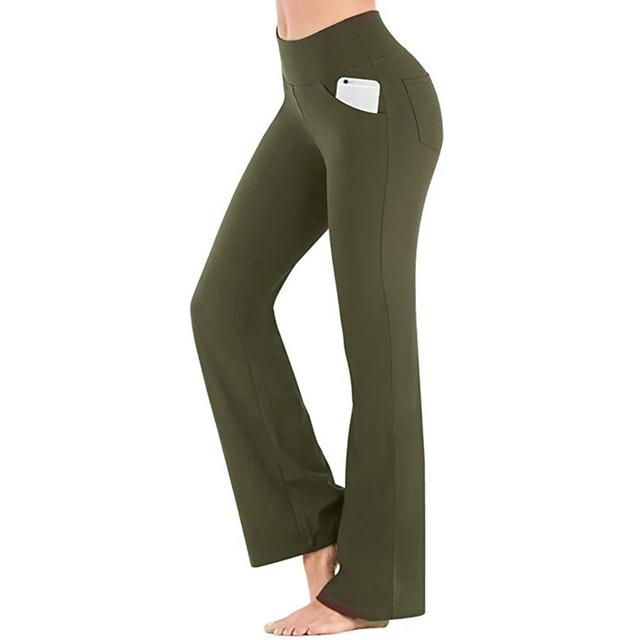 Damen Bootcut Yoga Hose mit hoher Taille und Seitentaschen - Gemütliche Freizeithose