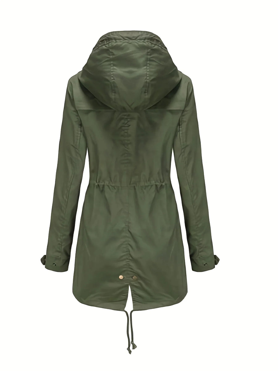 Damen Übergangsjacke mit Kapuze Winddicht Tunnelzug Parka