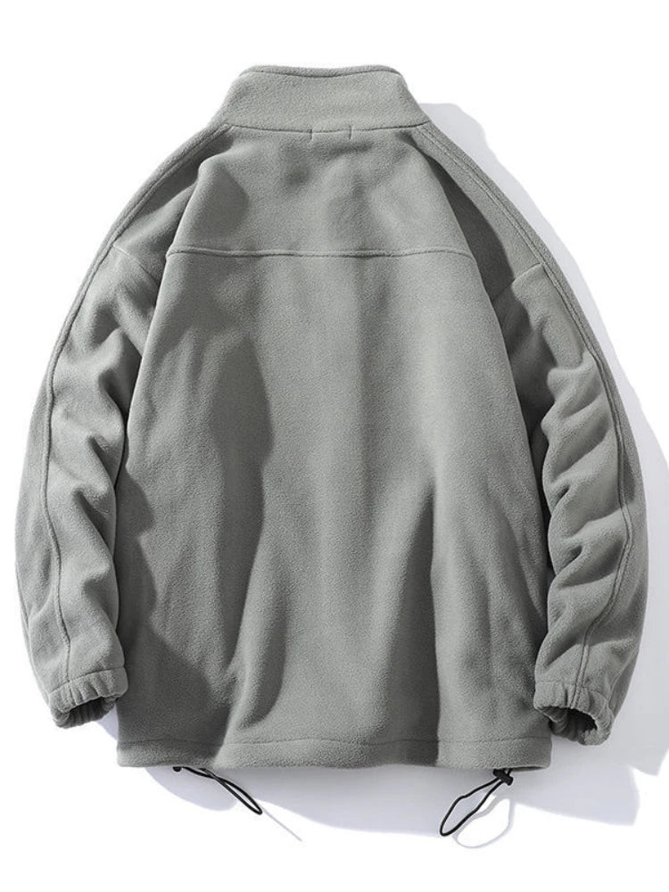 Fleecejack met rits, opstaande kraag en patch, beige