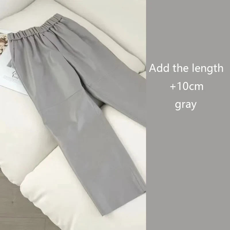 Damesbroek van imitatieleer met elastische tailleband en cropped model