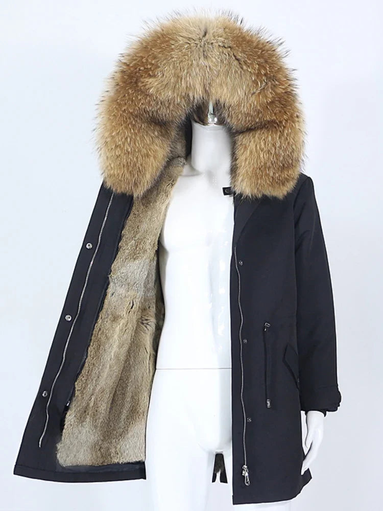 Winterparka mit Kunstfellfutter und großer Kapuze